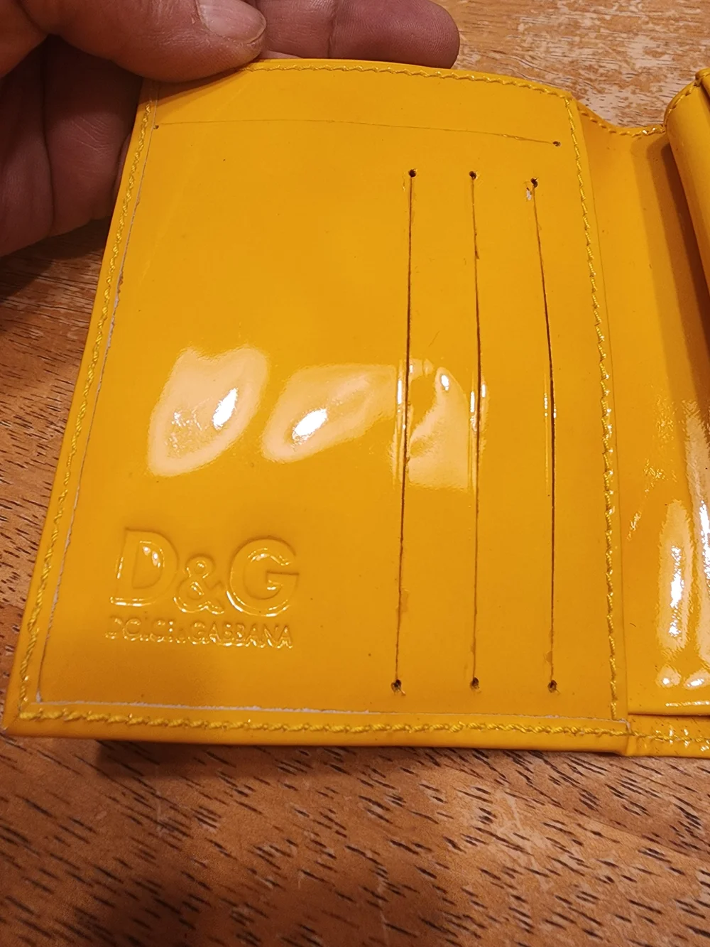 Dolce & Gabbana floral and pink fabric wallet  bright yellow patent leather